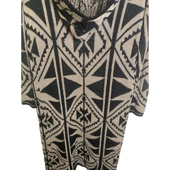 FOREVER 21 BLACK/BEIGE HOODED OPEN FRONT MAXI CARDIGAN SIZE: S - Picture 2 of 6